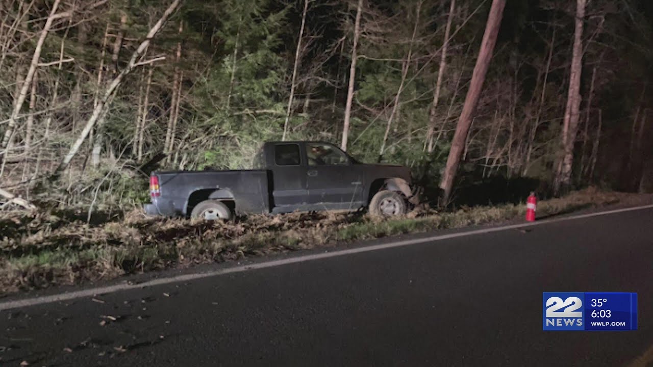 Driver unharmed after truck crashes into pole in Warwick - YouTube
