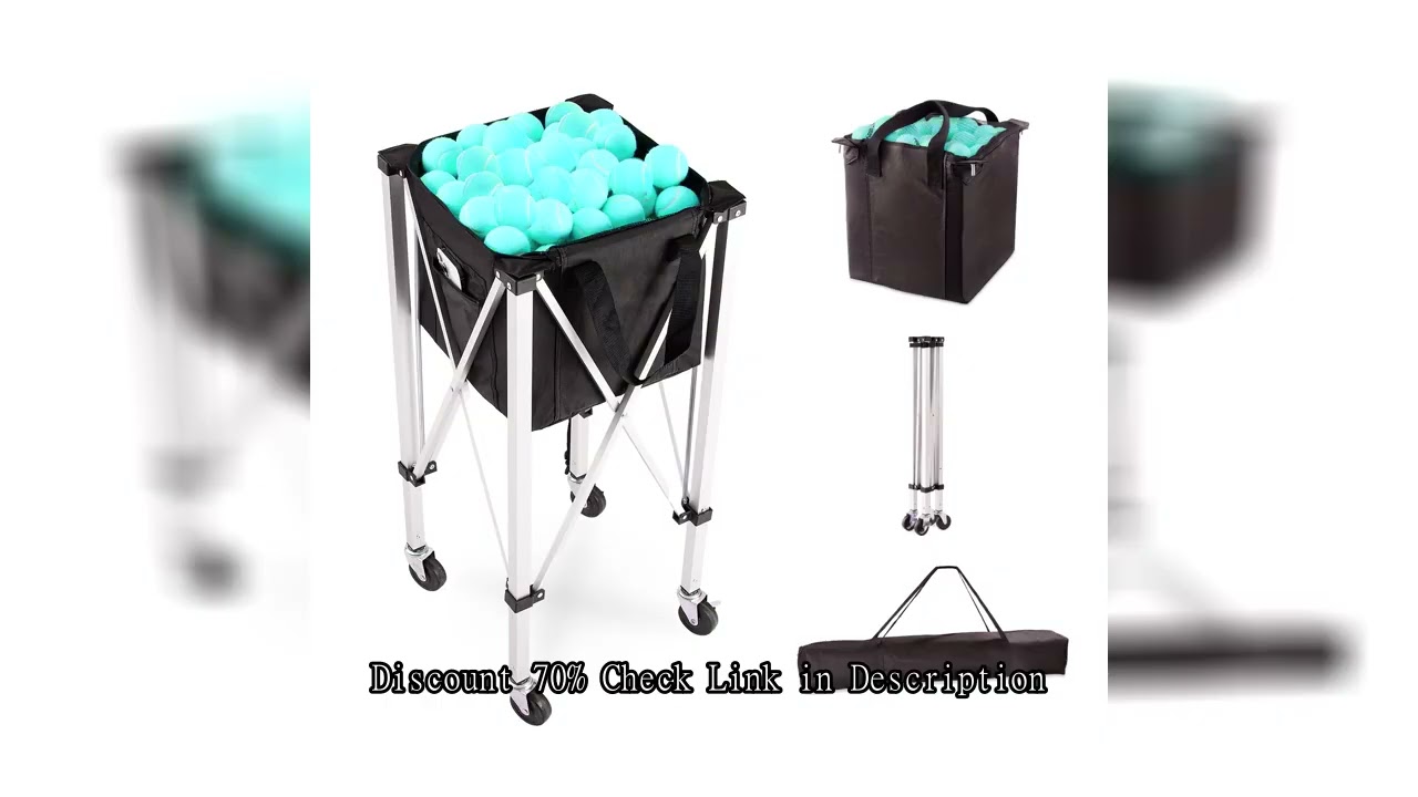 SucceBuy Foldable Tennis Ball Cart Holds 150/180 Tennis Balls Basket Hopper with Wheels for Sports T