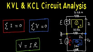 Example on Kirchhoff's Laws, KCL, KVL, Ohm's Law - Circuit Analysis - Electric Circuits - Solution 1
