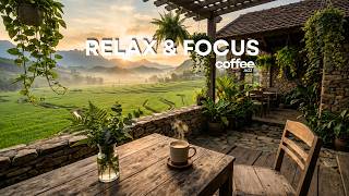 Golden Sunrise at a Rice Field Café ☕ Coffee Jazz for Stress Relief & Focus
