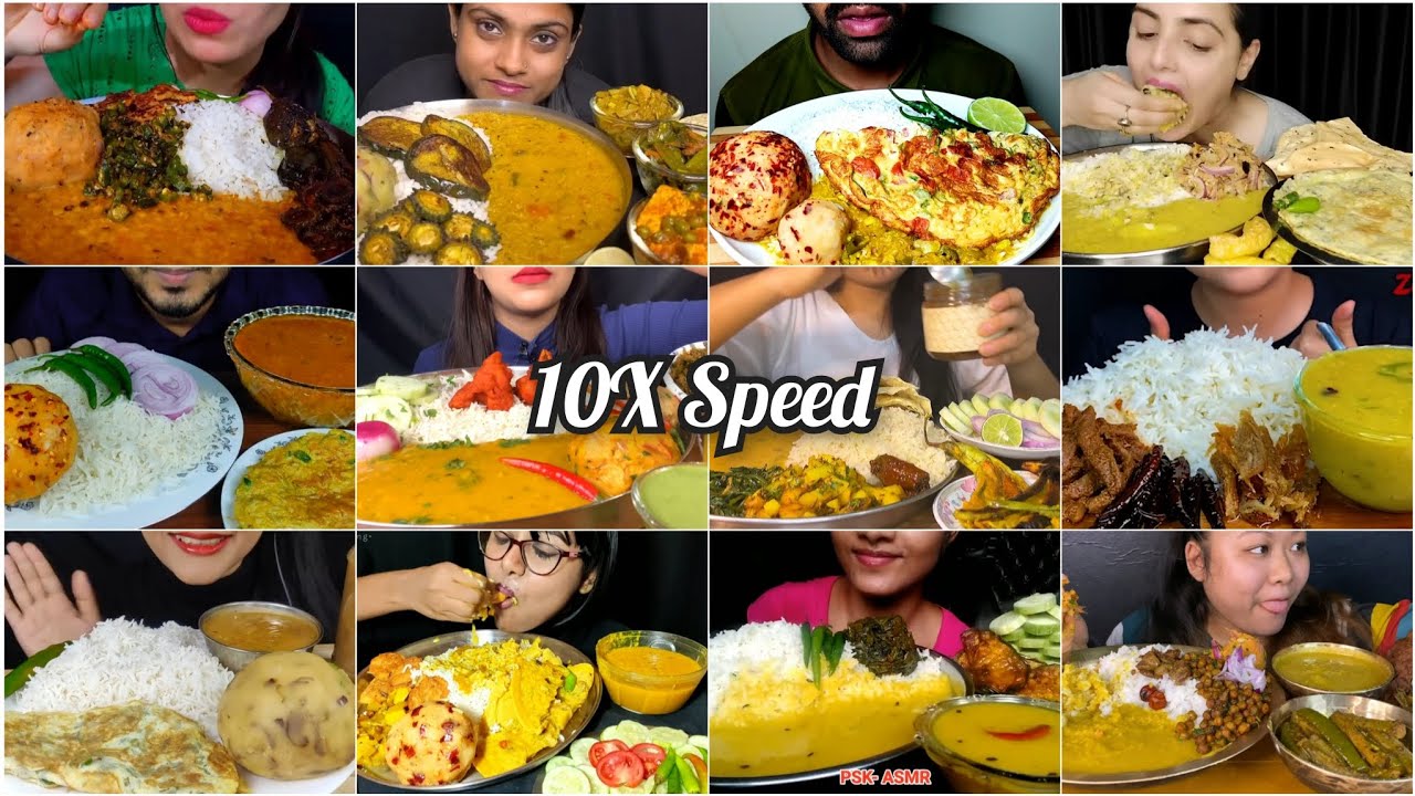 ASMR Simple Eating | Dal Chawal, Baigan Bhorta, Omelette, Aloo Bhorta, Chillies & Papad | Big Bites