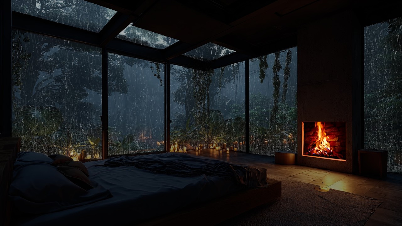 Night Rain and Firelight Glow 🌧️ A Gentle Bedroom Ambience for Deep Healing Sleep