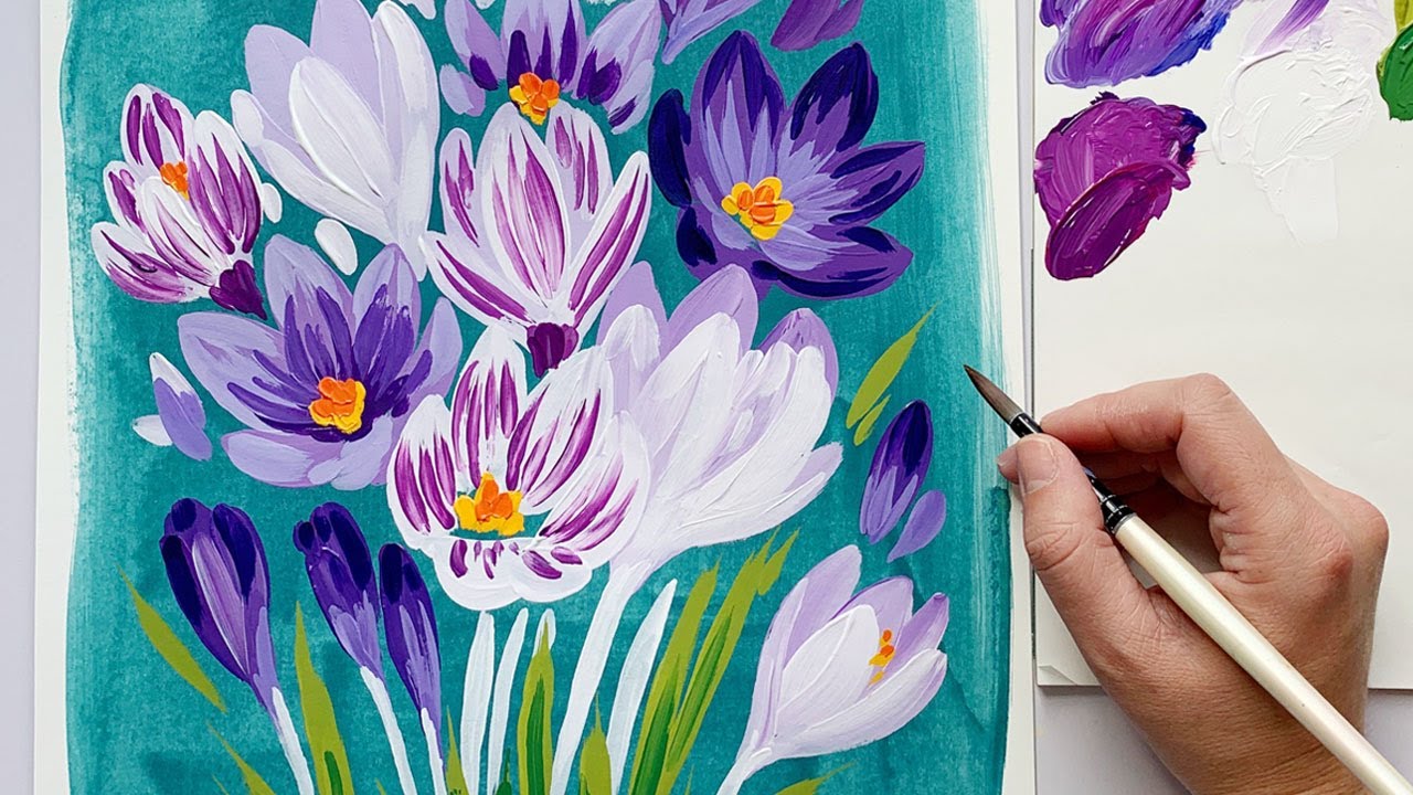 Painting Crocus Flowers in Acrylic - YouTube