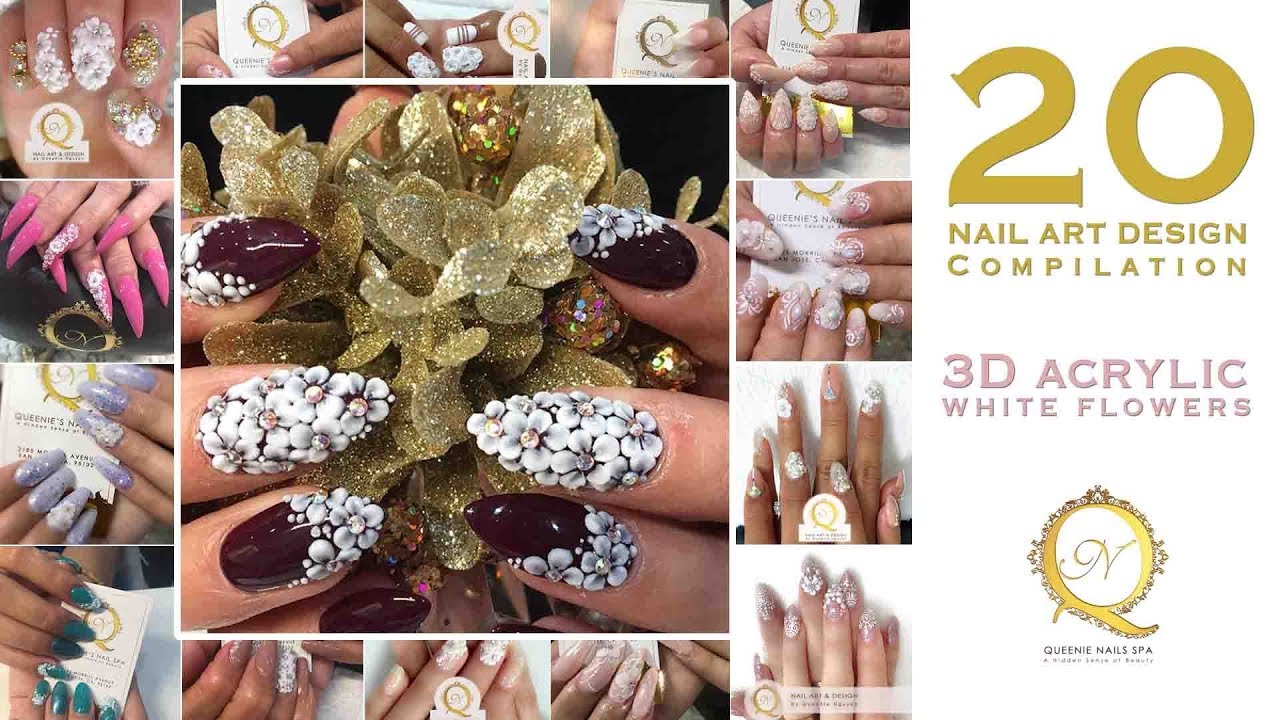 20 Best Nail Arts Compilation #1 - 3D WHITE FLOWER designs