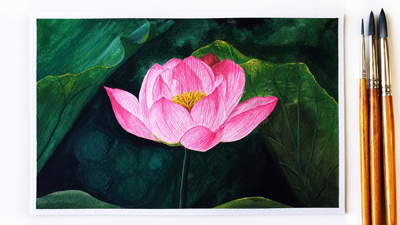 Lotus Flower Painting ｜ Poster Color Painting ｜ Water Lily Pond