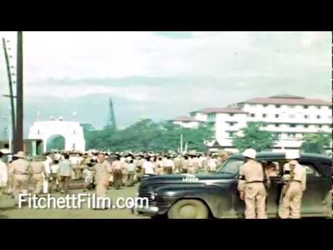 For more information visit fitchettfilm.com 16mm color film footage recorded in Manila on July 4, 1946. Ed Fitchett attended Philippine Independence ceremonies in Manila, filming up close with General MacArthur, General Kenney and President Roxas and Vice-President Elpidio Quirino. This scene includes the lowering of the American flag and raising of Philippine flag.
