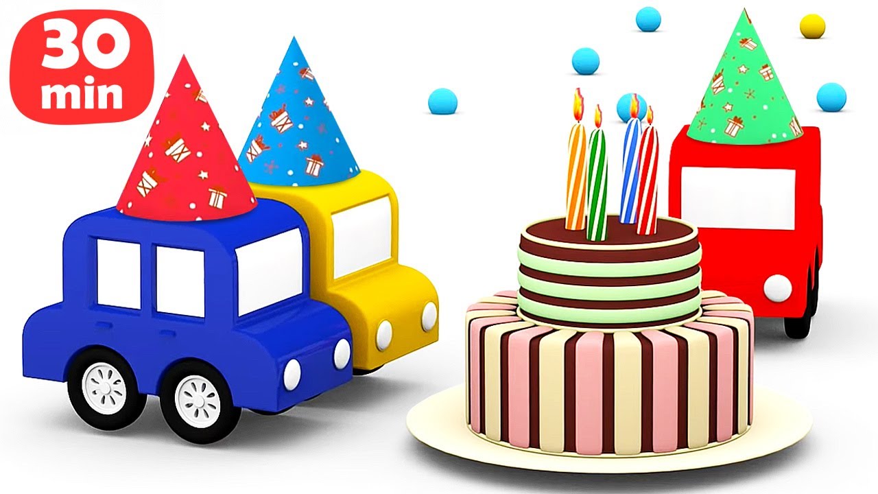 Festa de aniversário com os 4 carros coloridos! Desenho animado infantil em português