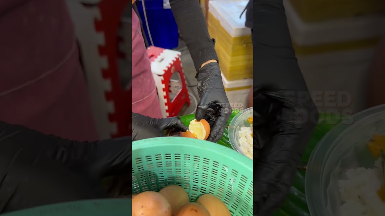 Food in banana leaf wrap! Amazing street food seafood banana leaf wrap - thai street food 