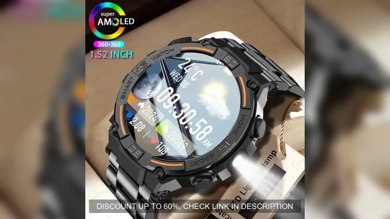 Smartwatch Military Men 360*360 HD Screen Flashlight Health Monitoring Waterproof Heart Rate BT Call