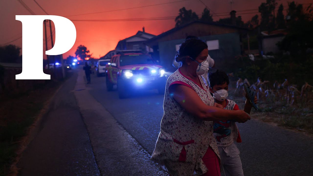 Imagens de uma noite de combate às chamas. 