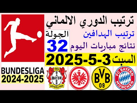 ترتيب الدوري الالماني وترتيب الهدافين الجولة 32 السبت 3 5 2025 تعادل بايرن ميونخ و فوز دورتموند