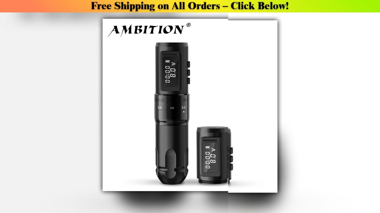 Ambition MARS-U Professional Wireless Tattoo Machine Pen Adjustable Stroke 2-4mm Cartridge 1800mAh
