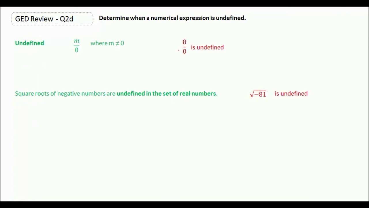 GED Study Guide Math | Undefined Numbers - YouTube