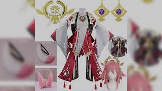 A must-have product! Yae Miko Full Set Guuji Yae Cosplay Costume Wig Earning Headwear Ears Tail fo