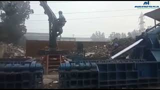Dual Baling Press – High Density Balers for SS Scrap with Scrap Feeding Jib Crane And Grapple