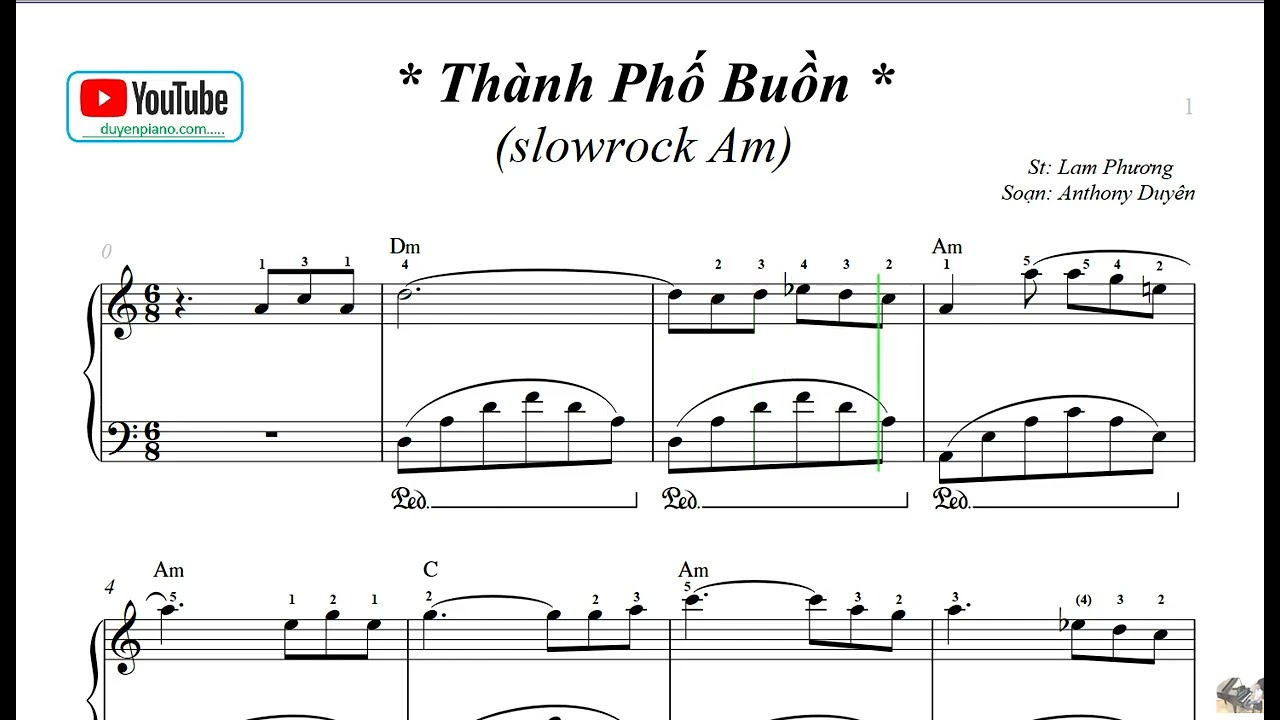 Th nh ph bu n cover piano free sheet youtube