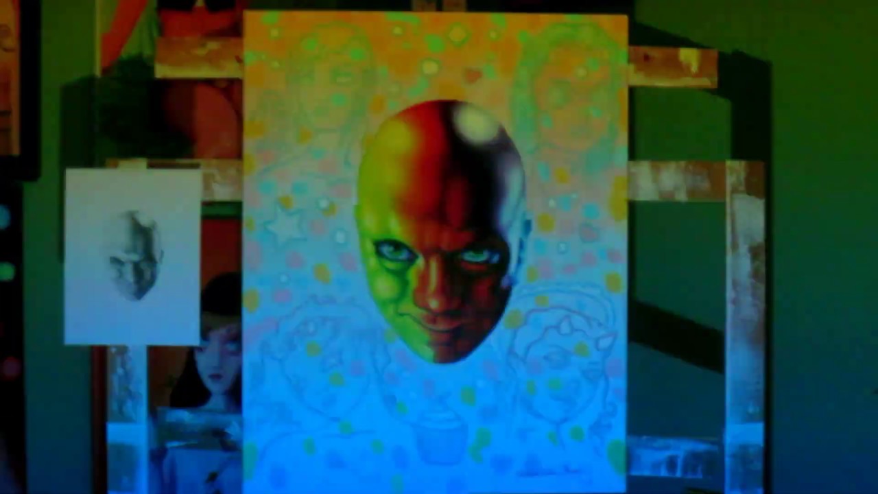 "Candy Demons in Mind" painting under multi-color light.