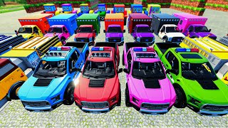 TRANSPORTING CARS, POLICE CARS, AMBULANCE, FIRE TRUCK, MONSTER TRUCK OF COLORS! WITH TRUCKS!   FS 22