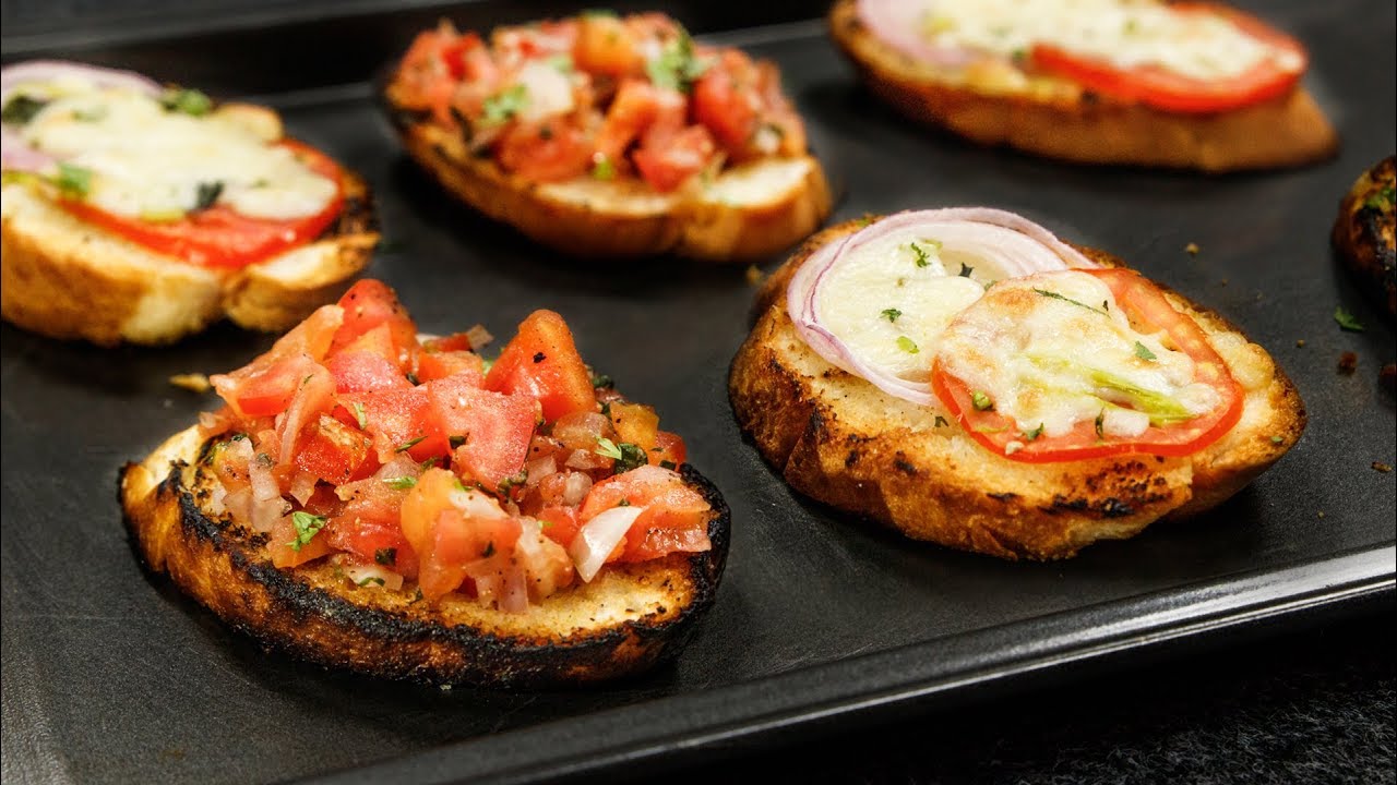 Bruschetta Recipe - Grilled Garlic Bread 2 Ways, Indo Italian Style - CookingShooking | Yaman Agarwal