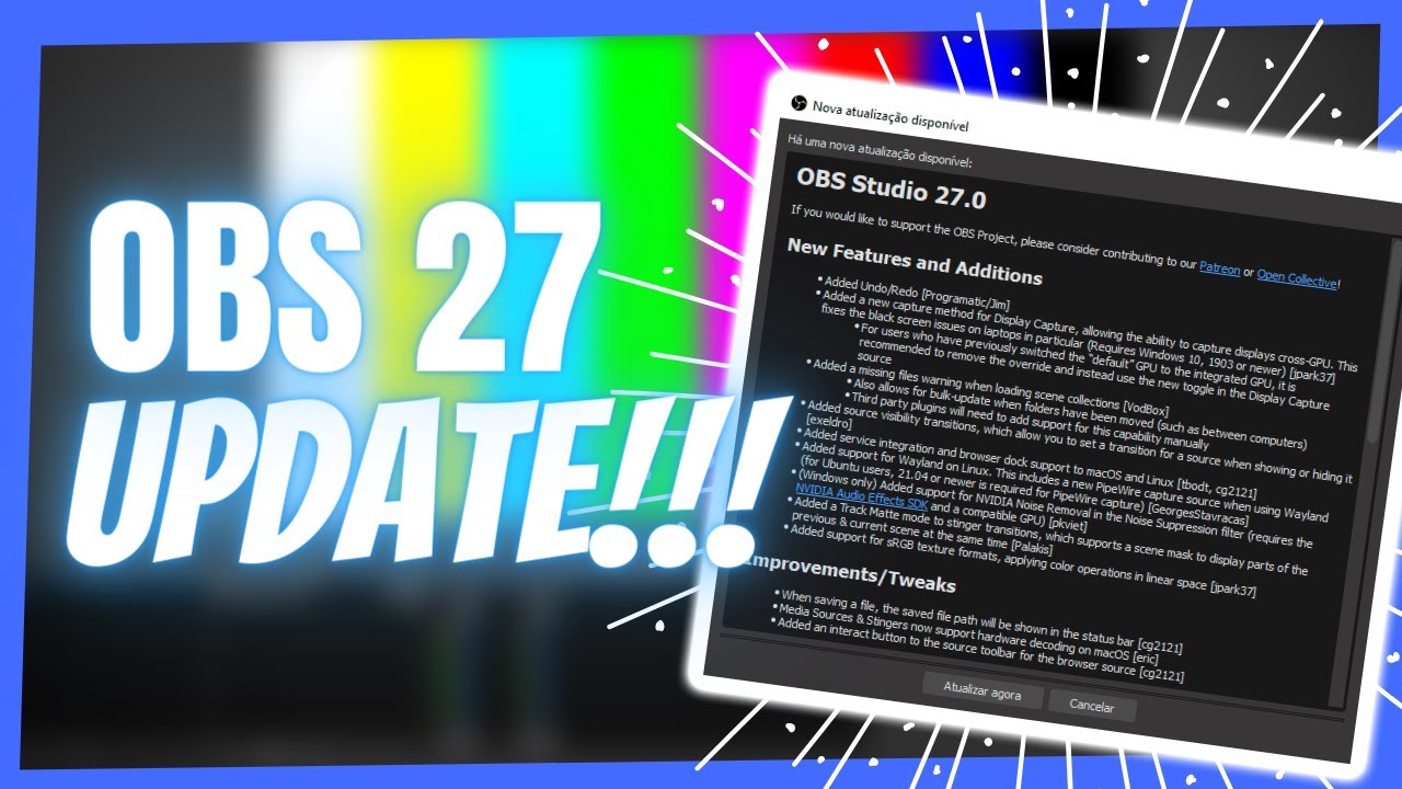 CHEGOU O OBS STUDIO 27!!! [ANÁLISE] Transiçoes nas Fontes, Track Matte, Captura de Tela DXGI e + !!