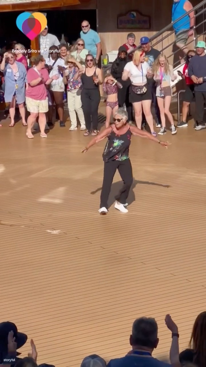 Cruise ship cheers for woman's dance moves on deck #shorts