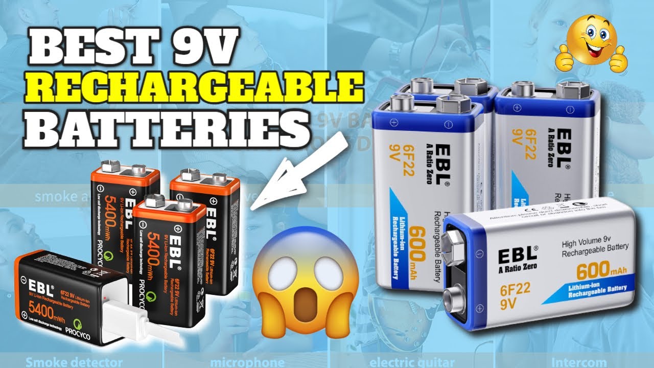 EBL Rechargeable 9V Lithium Batteries, 5400mWh USB 9 Volt Li-ion Batteries  Long-Lasting(2 Pack)