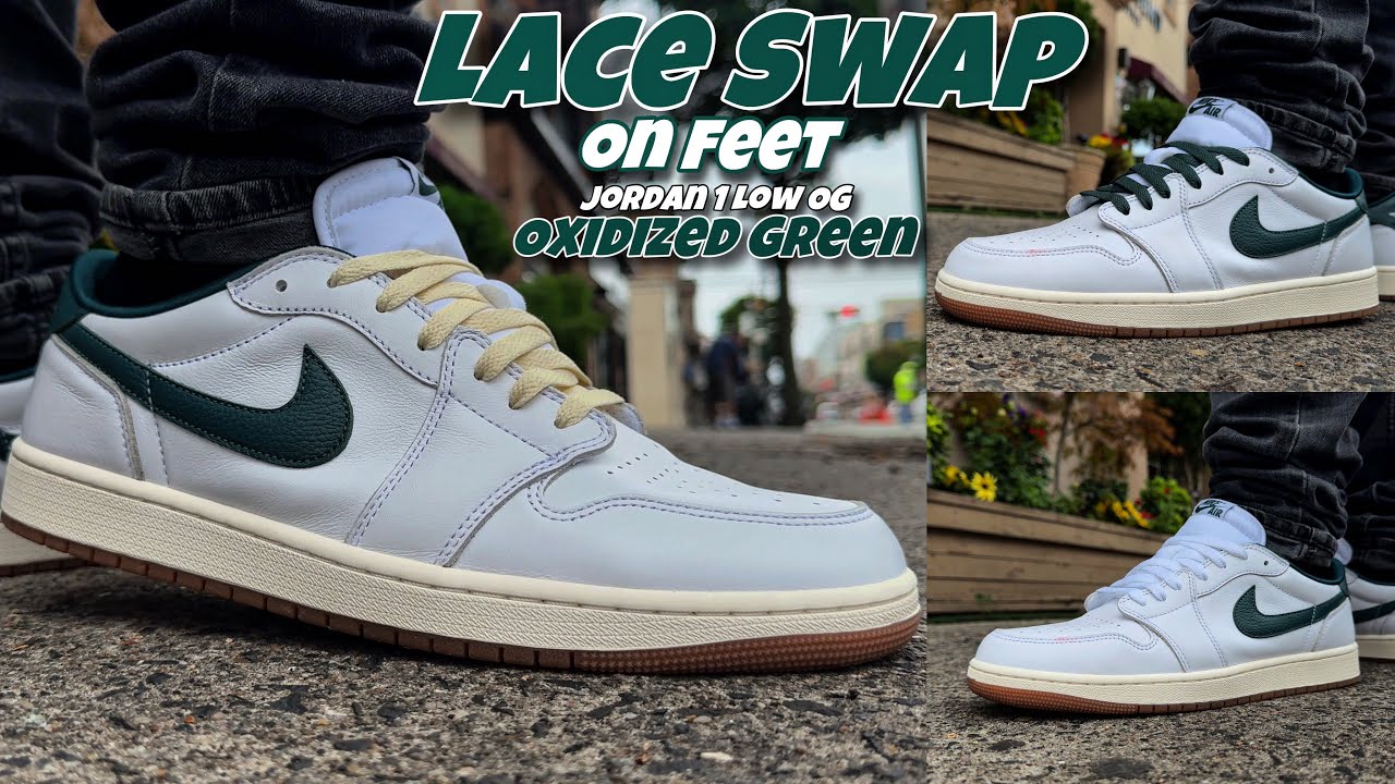 Jordan 1 low OG Oxidized Green - Lace Swap/On Feet - YouTube