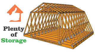 Gambrel Roof Truss Framing With Storage Over Two Car Garage - Building Design Examples