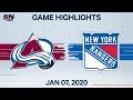 NHL Highlights | Avalanche vs Rangers – Jan. 7, 2020