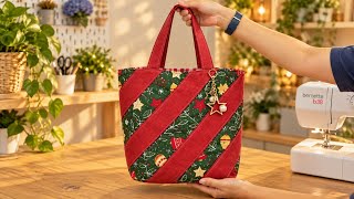 Fabric Strips → A Beautiful Christmas Tote Bag! Perfect for Carrying Holiday Gifts! 🎄🎁❤️
