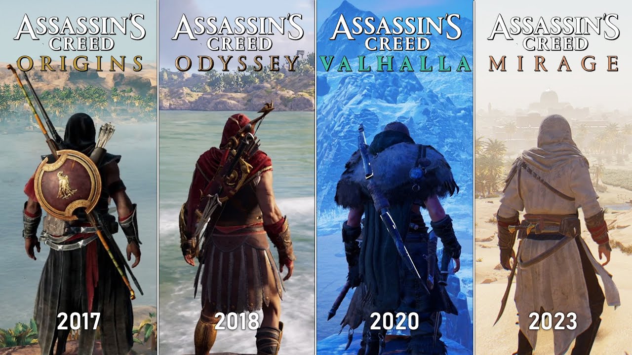 Assassin's Creed Origins vs. Odyssey vs. Valhalla vs. Mirage – Physics & Details Comparison