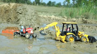 Swaraj 963 FE Tractor Heavy Loaded Sand Stuck in Deep Mud Pulling Out Jcb | Tata Truck | CS Toy