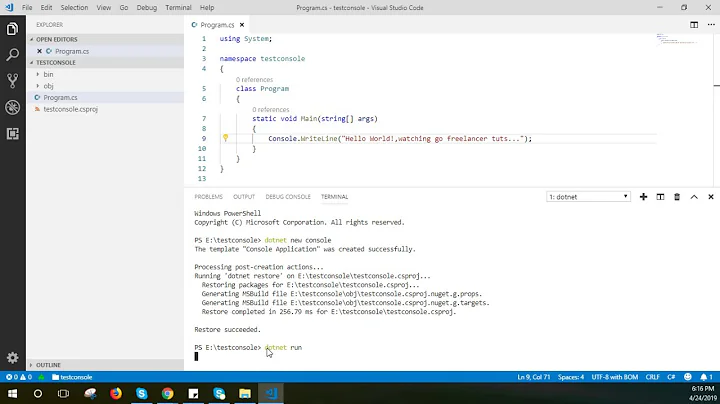 How to create a Console application in .Net Core and Visual Studio Code
