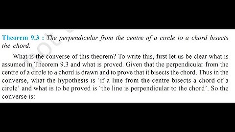 CLASS 9 CIRCLES THEOREM 9.3 The perpendicular from the centre of a circle to a chord bisects the cho