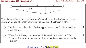 2001 Maths 2u HSC Q5d Estimate volume of irregular prism with 3 applications of Trapezoidal rule
