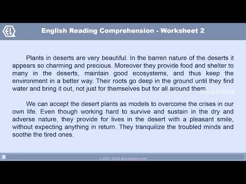 English Reading Comprehension - Worksheet 2 - ENLANQUIZ