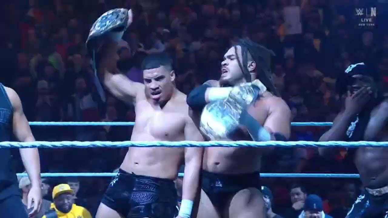 DarkState (Dion Lennox & Osiris Griffin) & Saquon Shugars) (c) vs. Je’Von Evans & Leon Slater