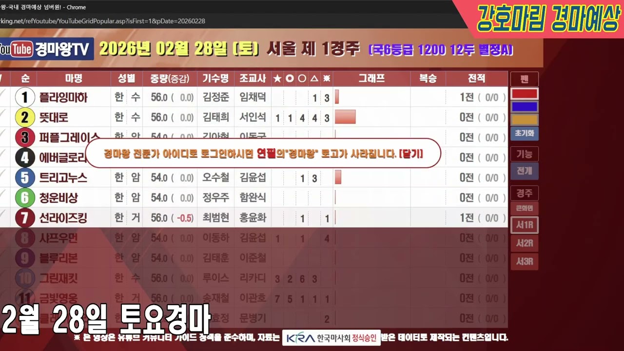 2026 년 2 월 28 일 토요경마예상