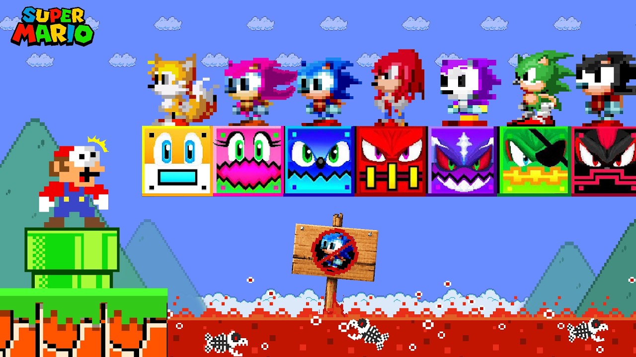 Super Mario Bros., but There's More Custom Blocks All Characters Sonic...