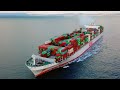 OOCL Seoul Container Ship Departure | Aerial 4K Footage of Mega Cargo Vessel Leaving Port