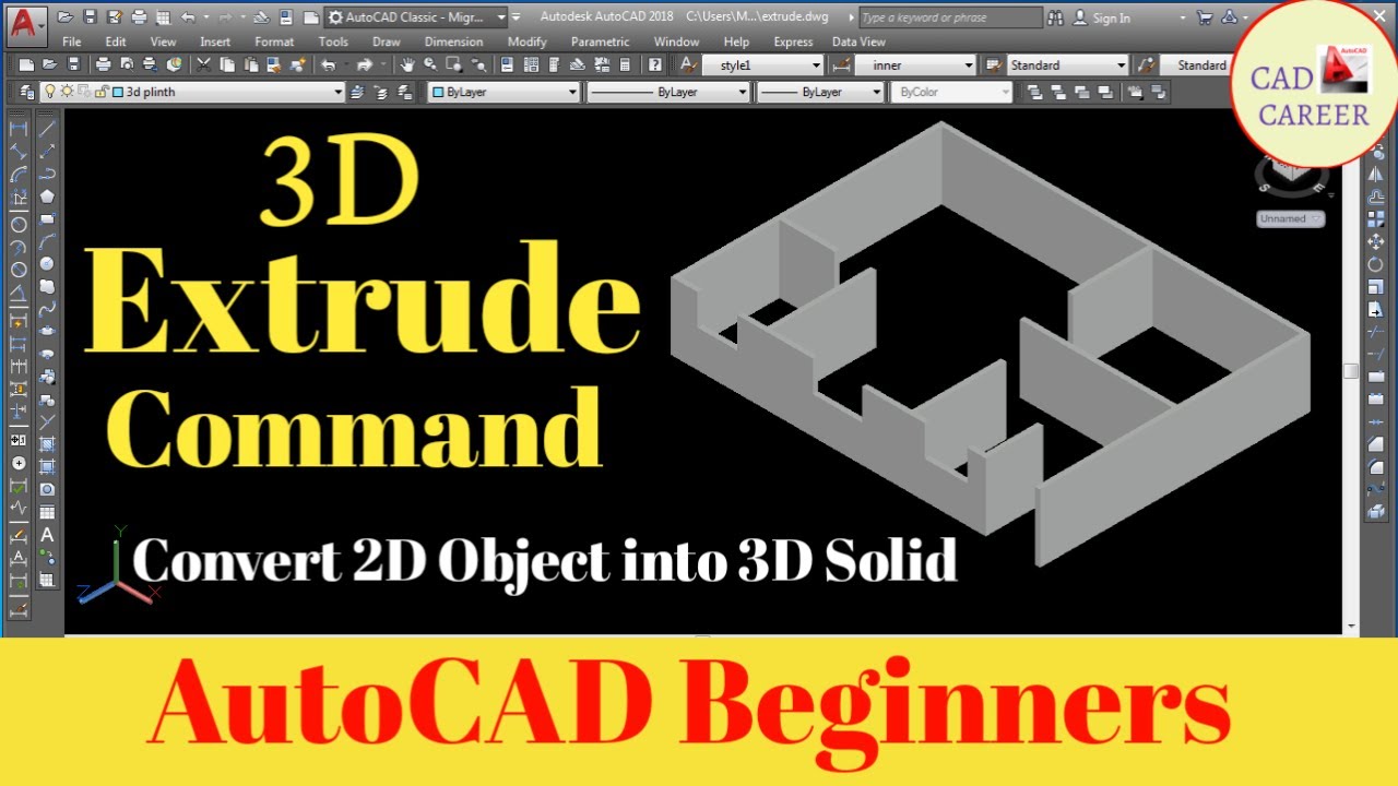 Extrude Command  AutoCAD Extruding Any 2D object Into 3D solid  Using Extrude Command in Autocad