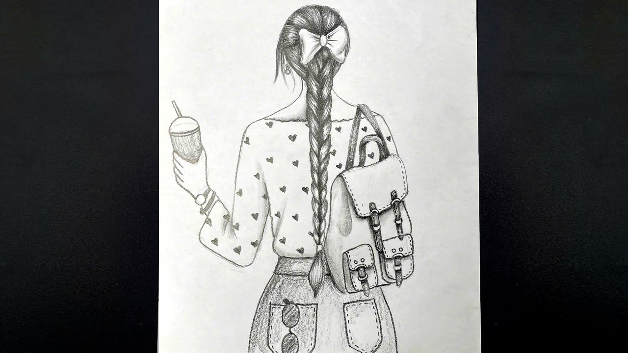 Pencil sketch Tutorial || How to draw a girl with School Bag (Back side) - step by step || Art video