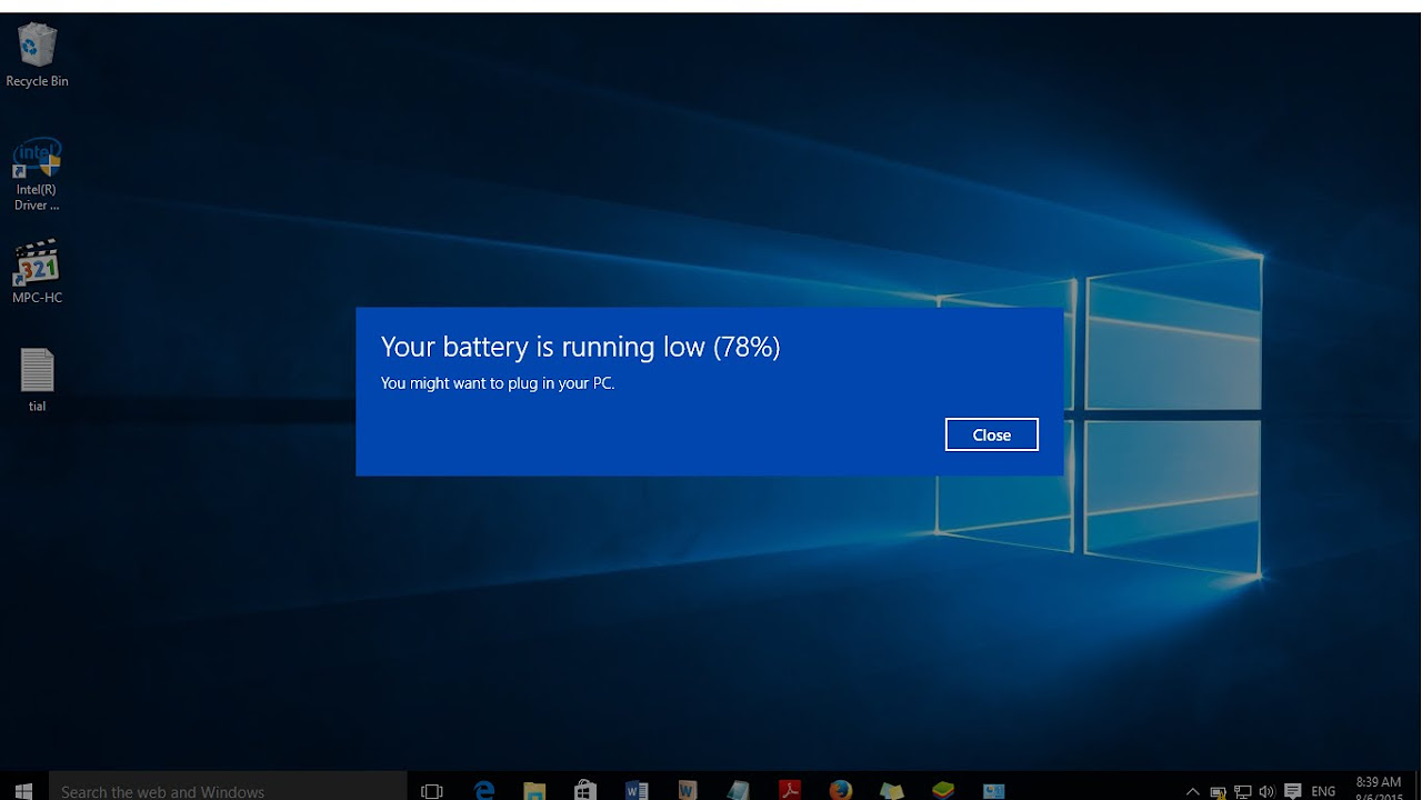 How to enable low battery notification alert in windows 10