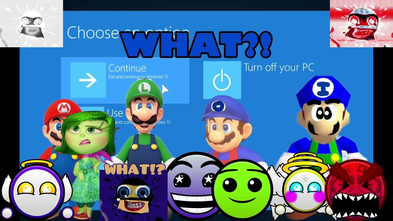 Windows 11 Killscreen with 5 Geometry Dash Faces, 2 Klasky Csupo Effects, Klasky Csupo and Disgust