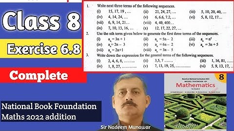 Class 8 Exercise 6.8 NBF Maths Ex 6.8 Number Sequence, General Term of Sequence Sir Nadeem Munawar