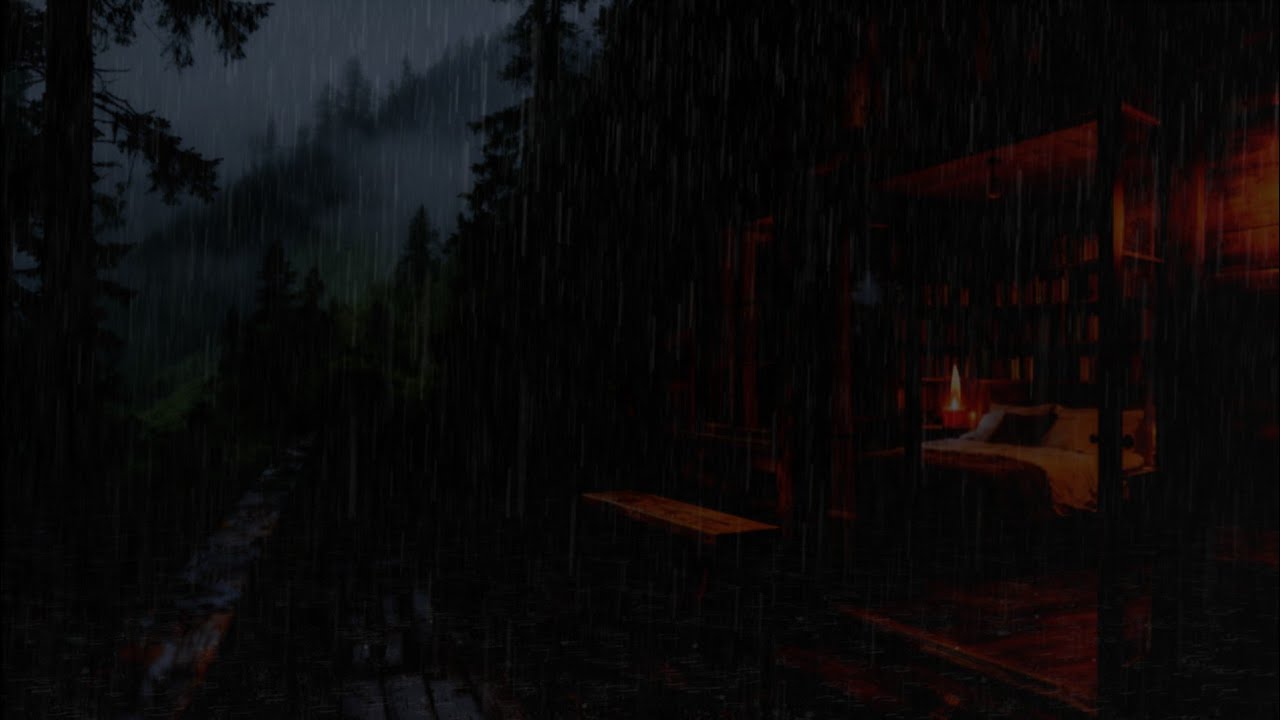 Cozy Cabin Night 🌲 Heavy Rain & Gentle Thunder Sounds for Deep Sleep ...