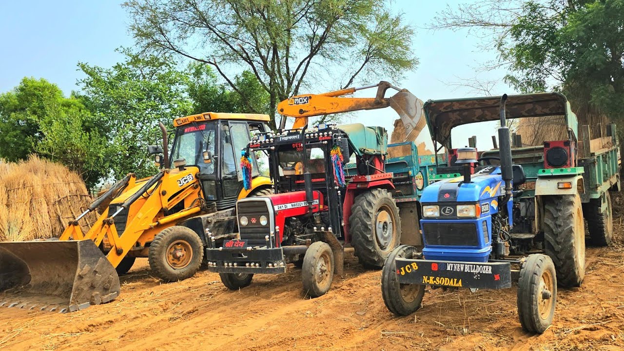 Tractor Include Jcb Jcb 3DX Xpert Backhoe Loading Field Compost | Eicher 380 Massey 241 ...