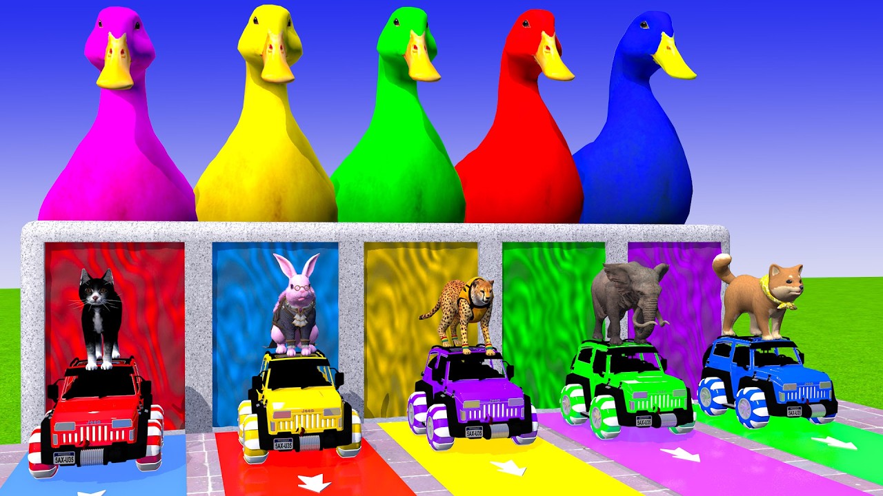 Long Slide Game With Cow Elephant Gorilla Hippopotamus Tiger - 3d Animal Game - Funny 3d Animals