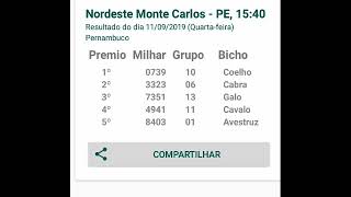 Jogo do Bicho 15:40 Resultado Monte carlos Nordeste screenshot 2