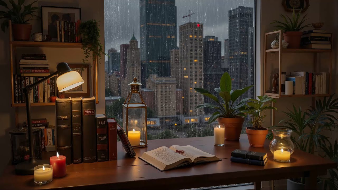 Cozy Study Corner in the Rain 🌧️ Soothing Jazz Background Music for ...